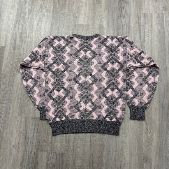 Vintage Ferruche Sweater Men's XL Pink Gray Geometric Knit Crewneck 90s Grandpa - Picture 5 of 6